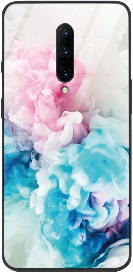 ZhuoFan OnePlus 7 Pro Case, [Anti-Scratch] Shockproof Patterned Tempered Glass Back Cover with Soft TPU Gel Silicone Bumper Phone Cases Skin for One Plus 7Pro Smartphone, Rose Blue