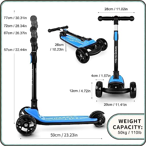 besrey 3-10 Years Child Scooter with Lights, Adjustable in 4 Heights, Blue
