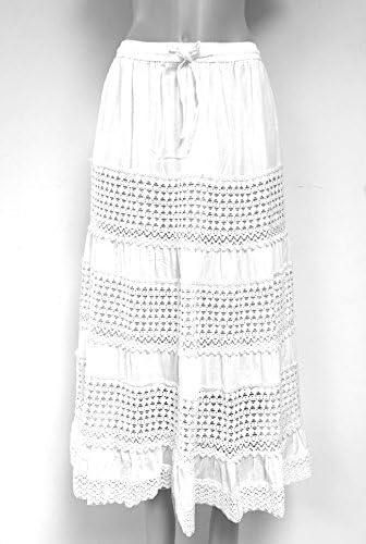 Nu Deals Peasant Sweep Skirts with Hippie Boho Crochet Lace Trim (Large, White)