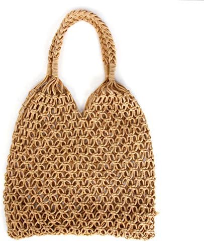 Women's Straw Handbags Large Summer Beach Tote Woven Round Handle Shoulder Bag Mesh Beach Bag for Women