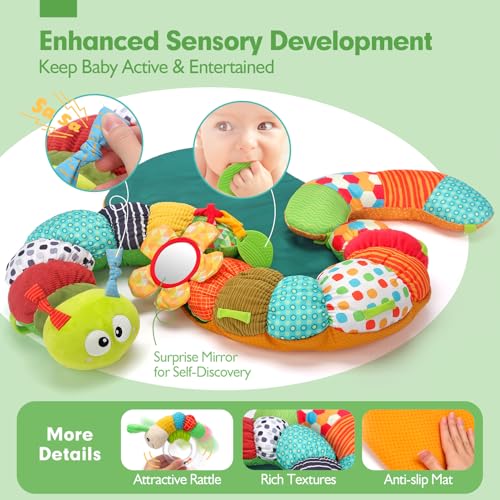 hahaland Baby Toys 0-3 Months - 3 in 1 Tummy Time & Support for Sitting Cushion - Toys with Rattles, Teether for Baby 0 3 6 Months