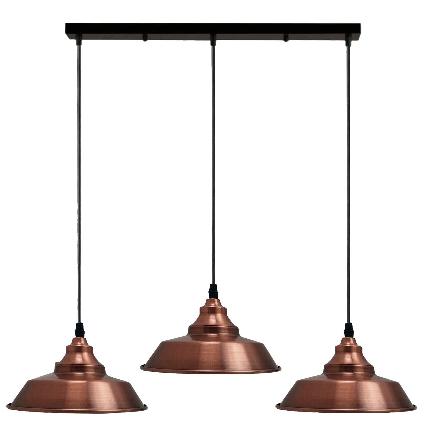 LEDSone 50cm Vintage Metal 3 Head Light Industrial Pendant Metal Shade, Hanging Ceiling Light E27 Holder Fitting for Home, Hotel (Rose Gold)