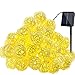 Goodia Solar String Lights, 20 Feet 30 LED Rattan Ball Fairy Lights with Waterproof Solar Panel & 2 Lighting Modes for Outdoor Patio Lawn Garden Christmas Party Decorations, Warm White