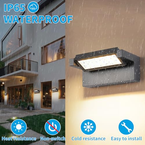 22W LED Indoor and Outdoor Wall Light, IP65 Waterproof Outdoor Light, 3000K Warm White, Wall Light with 350° Adjustable Panel for Garden, Terrace, Dark Grey