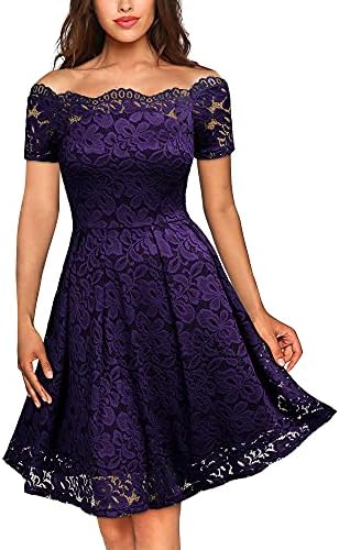 MISSMAY Women's Vintage Floral Lace Short Sleeve Boat Neck Cocktail Party Swing Dress
