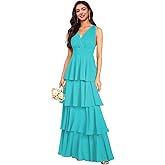 homdor V Neck Tiered Bridesmaid Dresses Long for Women Ruffles Chiffon Formal Evening Dresses