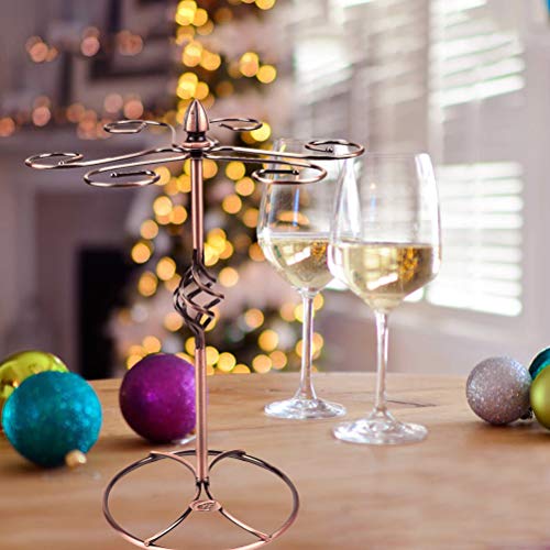 Wine Glass Stand Racks Holder- Elegant Freestanding Stemware Holder Stand With 6 Hooks for Home and Bar Storage and Artistic Tabletop Display, Metal Wine Glass Holder (Bronze)