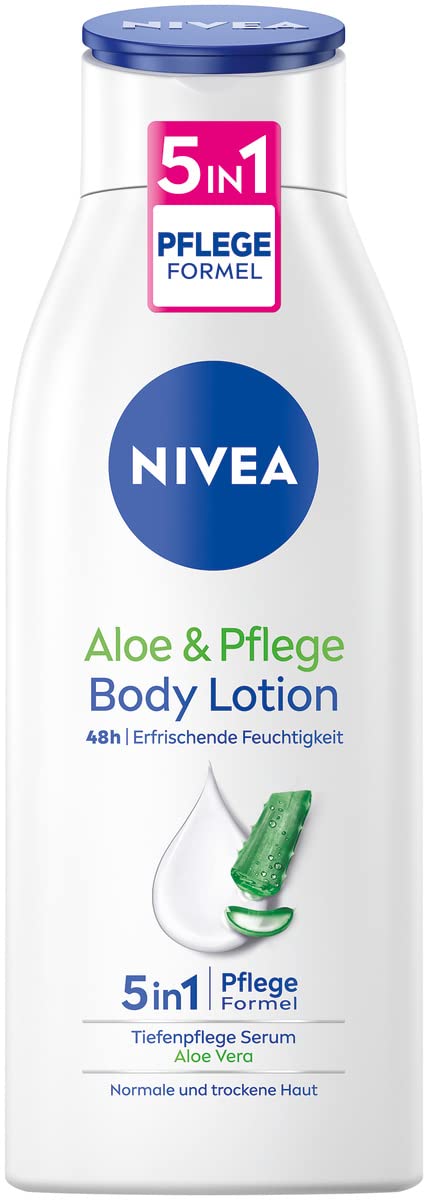 NIVEA Aloe & Care Body Lotion (400 ml), Care for Dry Skin with Deep Care Serum and Aloe Vera, 3-in-1 Formula: 48h Care, Softness and Naturally Beautiful Skin