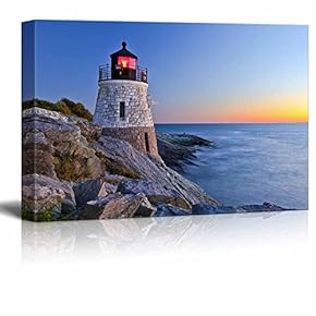 Beautiful Lighthouse by The Ocean at Sunset Wall Decor