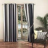 Sun Zero Outdoors Dorie Indoor Outdoor Woven Stripe Grommet Single Window Curtain Panel, 52" x 95", Indigo