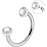 Hnxnskt Horseshoe Nose Ring Surgical Steel Double Stud Nose Ring 18g Internally Threaded Cubic Zirconia Daith Piercing Jewelry for Women Inner Diameter 8mm