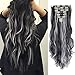 DODOING 8Pcs 18 Clips 17-26 Inch Curly Straight Full Head Clip In On Hair Extensions Women Lady Hairpiece,Natural Black Mix Silver Grey,24 Inch-Curly