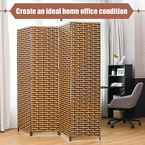 Giantex Room Divider, 6 Ft 4 Panel Handmade Rattan Room Divider, Wood Folding Screen Room
