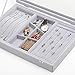 MILIJIA Stackable Jewelry Tray with Glass Lid, Drawer Insert Display Show Case, Dresser Organizer for Ring Stud, Necklace Holder Storage Box Chest, Light Grey