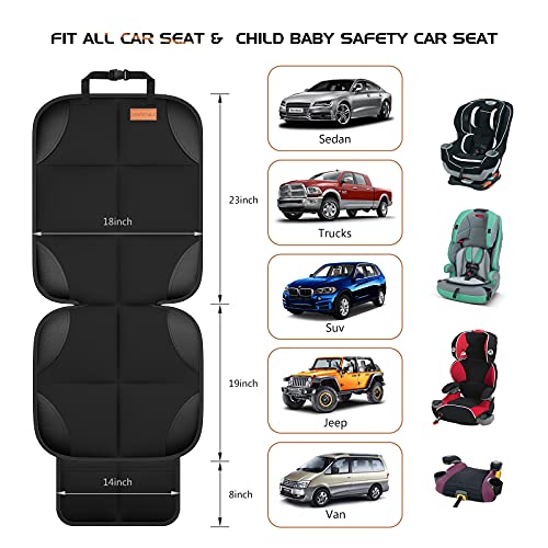 Car Seat Protector, Smart eLf 2Pack Seat Protector Protect Child Seats with Thickest Padding and Non-Slip Backing Mesh Pockets for Baby and Pet