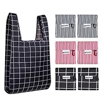Mokaro Reusable Grocery Bags Heavy Duty Christmas XXL Foldable Grocery Tote with Pouch - 210D Oxford Cloth Washable Waterproof Shopping Bags ((Set of 6) 2×Black Plaid, 2×Black Stripes, 2×Red Stripes)