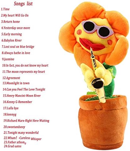 Szsmart Singing Dancing Saxophone Sunflower Soft Plush Potted Funny Creative electric Toys Stuffed Toy Animated Dancing Flower Doll Light Music (Yellow)
