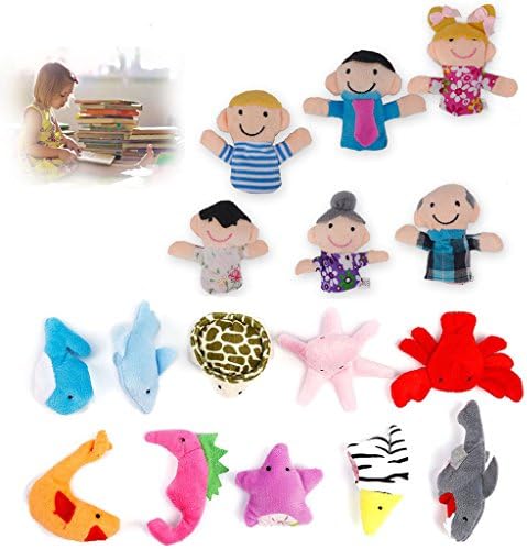 RIY 16pcs Finger Puppets for Toddlers Family & Sea Animals Soft Baby Plush Toy