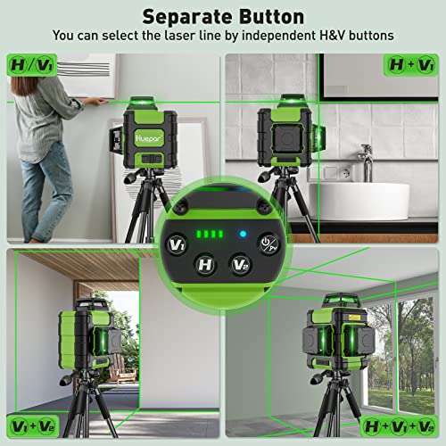 Huepar Green Laser Level 3×360° Self-Leveling with Rechargeable Li-ion Battery, 30-60m Cross Line Laser with Pulse Mode, Magnetic Base - Precision Pro for Construction & DIY