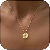 KISSCLOUD Gold Necklace for Women 14K Gold Plated Dainty Pendant Chain Puffy Heart Italian Horn Radiant Sun Compass CZ Teardrop Bow Charm Trendy Jewelry Gift