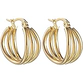 Niaspi Triple Hoop Split Earrings for Women Stainless Steel 14K Gold Plated Small Split Huggie Hoop Earrings Statement Ear Jewelry