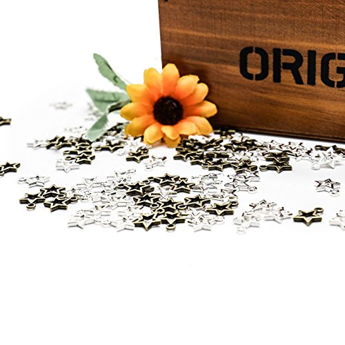 MAISHO 200pcs Stars DIY Charms Pendant for Crafting Jewelry Making Accessory Silver/Bronze