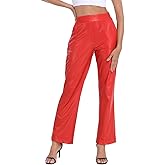 HDE Women's Pull On Faux Leather Kick Flare Pants High Waisted Pant with Pockets