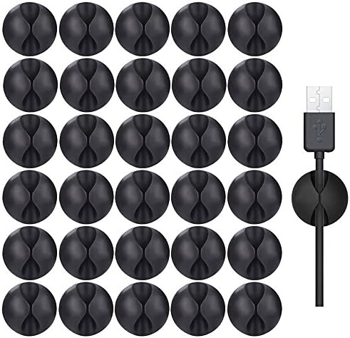Weoxpr 30 Pack Cable Clips, Desktop Tough Adhesive Cable Organizer, One Channel Cord Management System for Computer, Electrical, Charging or Mouse, USB Cord