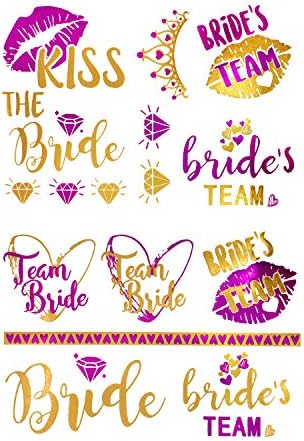 Oblique Unique® Temporary Sticky JGA Hen Night Tattoo Set Bride Team Bride Wedding Pink Gold