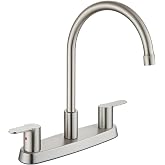Kitchen Faucet 8 Inch Centerset Brushed Nickel 2-3 Hole Without Sprayer | Lead-Free 2 Handle Kitchen Sink Faucet, High-Arc 360&deg; Swivel Spout, 1.8 GPM, SUS304 Stainless Steel