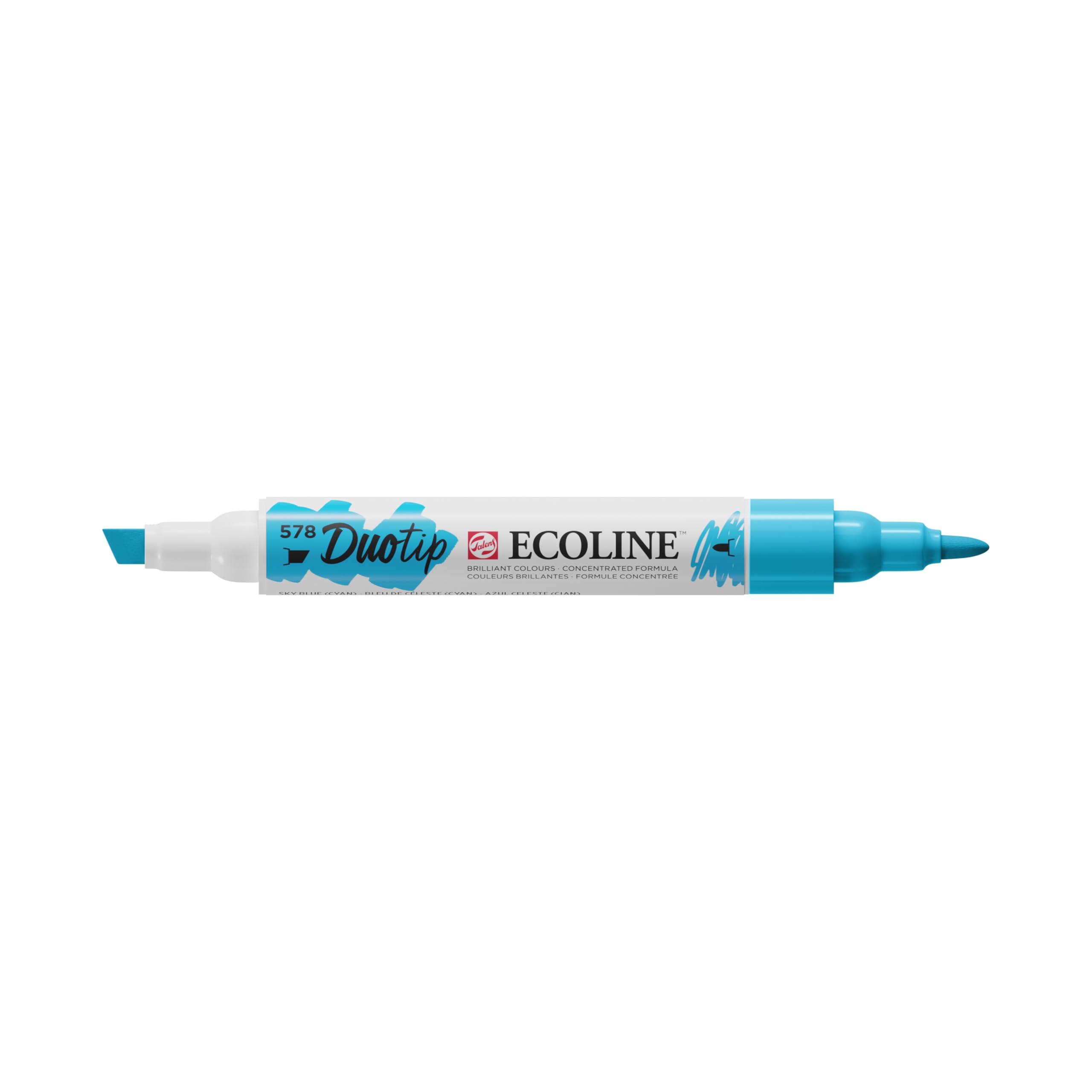 Ecoline Duotip Marker Pen - Sky Blue Cyan 578 - Watercolor Effect - Dual Nib Slim Bullet & Broad Chisel - Ideal for Drawing & Illustrations