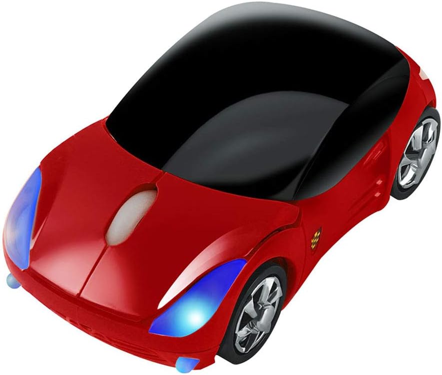 Cool Sports Car Shape Mouse 2.4GHz Wireless Car Mouse Ultra Small Optical Office Mice for PC Computer Laptop Perfect Present for Kids (Red)