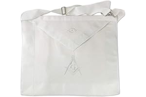 Premium Lambskin Masonic Master Mason White Embroidered Apron White Ribbon Handcrafted, White, 14 x 16 inches