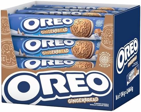 Bolachas de gengibre, bolachas de gengibre e canela recheadas com creme de baunilha, edição de Natal - Pack de 16 unidades, 154 g
