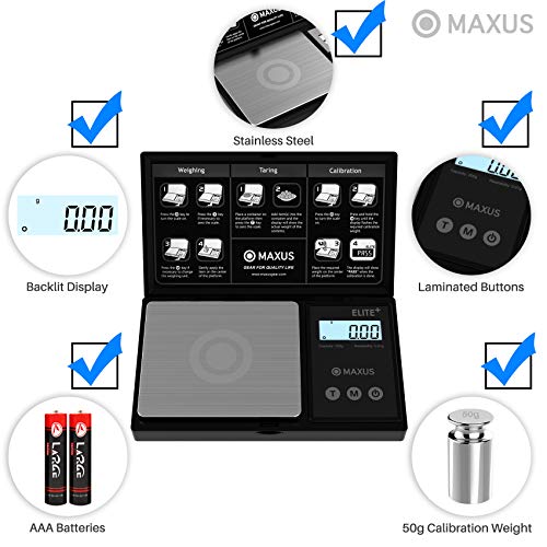 Precision Gram Scale 200g x 0.01g w/ 50g Calibration Weight, MAXUS