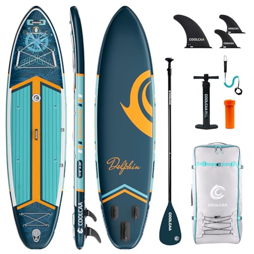 COOLCAA SUP Board, 355 cm (Extra Large) Stand Up Paddling Board, Inflatable Stand-Up Paddle Board with 86 cm Extra Wide, Fishing Paddleboard with Accessories & Carry Bag for Adults, 222 kg