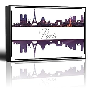 City Skyline Series - Paris - Colorful Urban Art - Sunsets and Silhouettes Famous Buildings and Landmarks - Canvas Art Home Art - 12x18 inches