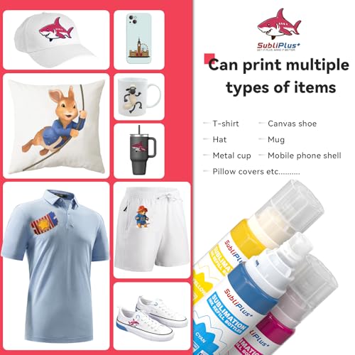 Sublimation Ink for Eco Tank Printer, Sublimation Ink Refill Bottles Compatible for ET-15000 ET-1810 ET-2850 ET-2860 ET-2870 ET-2876 ET-2820 ET-4800 ET-2760 ET-2800 ET-14000 Printer（K C M Y）