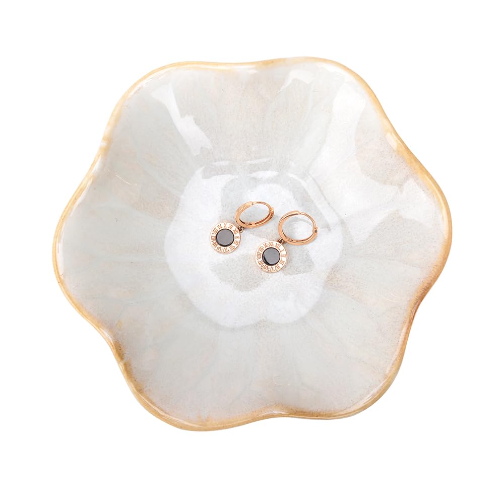 Ceramic Jewelry Dish, Leaf Tray, Key Bowl, Holder, Ring Dish, Plate, Trinket, Catch All Tray, Nightstand Decor for Entryway Table Home Decor for Girls and Women (White)