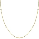 PAVOI 14K Gold Plated Station Necklace - Simulated Diamond Layering Necklaces - Womens CZ Chain