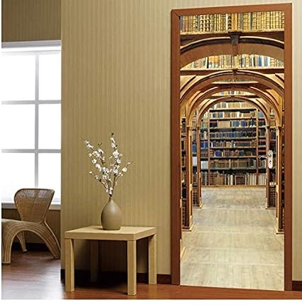 Adesivo Per Porta 3d Libreria Moderna Libreria Carta Da
