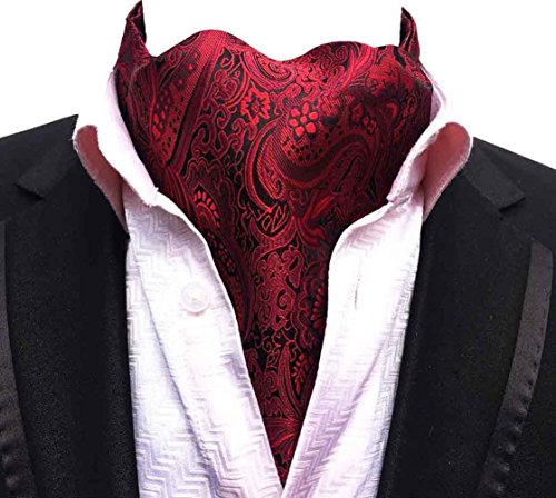 MOHSLEE Men's 100% Silk Red Wine Paisley Ascot Woven Cravat Self Ties Neckties