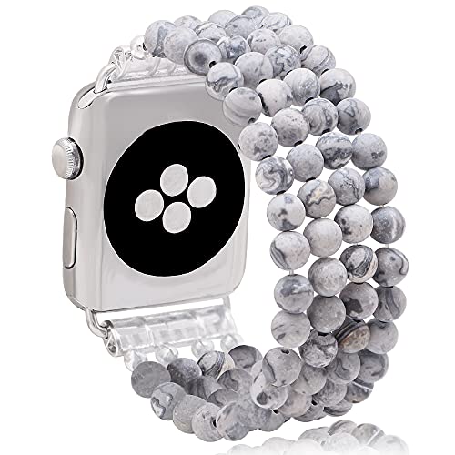 KAI Top Beaded Bracelet Compatible with Apple Watch Band 38mm/40mm/41mm/42mm(S10) for Women, Natural Stone Beaded Elastic Stretchy Replacement Band for iWatch Ultra SE Series 10 9 8 7 6 5 4 3 2 1