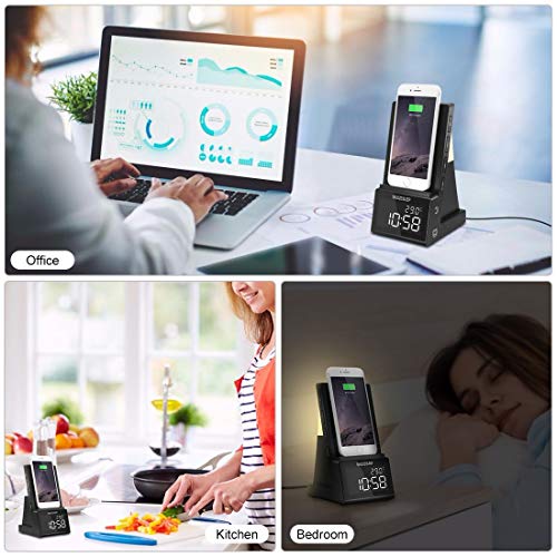 dpnao Alarm Clock with Wireless Charging, Night Light Bluetooth Speaker
