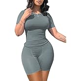 LICOBOD XS-3XL Casual Workout Two Piece Outfits for Women Short Sleeve T-shirt+Elastic High Waist Shorts Sets Streetwear