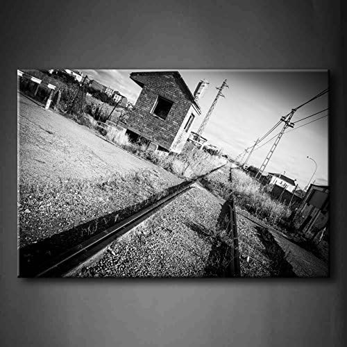 YIDA YUN Black And White Old Railway Station With Grass Wall Art Painting Picture Print On Canvas Architecture Pictures For Home