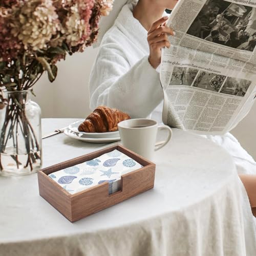 Rectangular Acacia Wood Napkin Holder, Wooden Napkin Tray, Napkin Holder for Kitchen, Bathroom (24 x 14 x 6.5 cm)