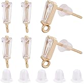 Beebeecraft 1 Box 20Pcs Cubic Zirconia Earring Findings 18K Gold Plated Brass Clear Teardrop Stud Earring Posts with Loop and 20Pcs Plastic Ear Nuts for Jewelry Making DIY Craft Accessories