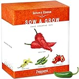 Grow 4 Pepper Varieties From Seed - Cayenne Pepper, Hot Jalapeno, Sweet Red Bell Peppers &amp; Yellow Chili Organic Seeds. Indoor Growing Kit With Planting Pots, Potting Soil, Plant Markers &amp; Grow Guide