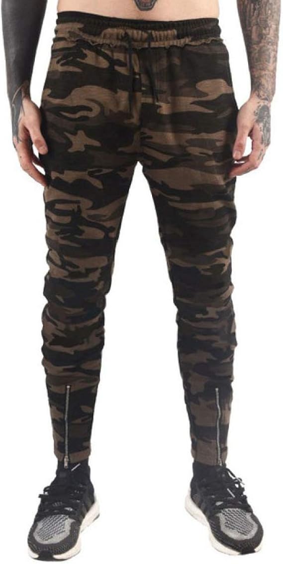 Loeay Men's Camo Sweatpants Slim Fit Pants Elastic Waist Zip Pockets